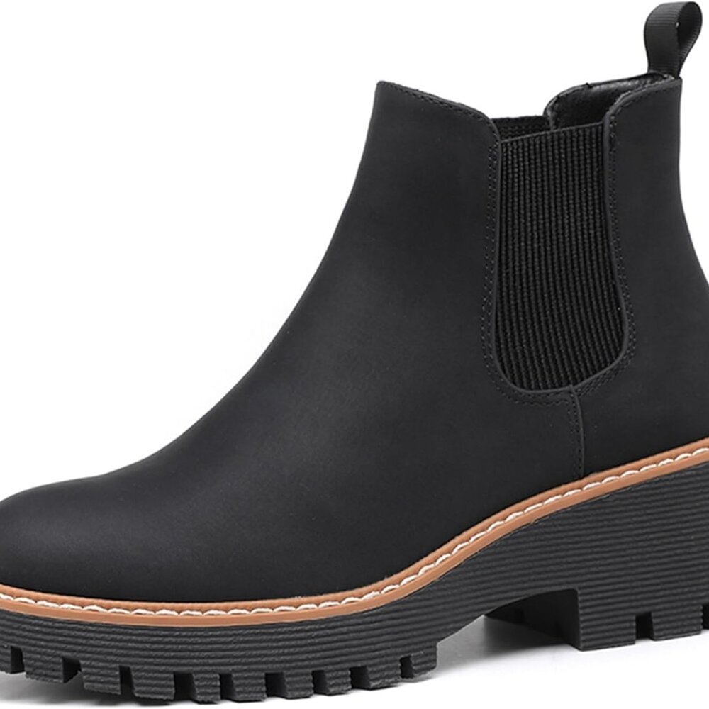 Women’s Chunky Platform Chelsea Boots - Stylish Slip-On Suede Leather Comfort